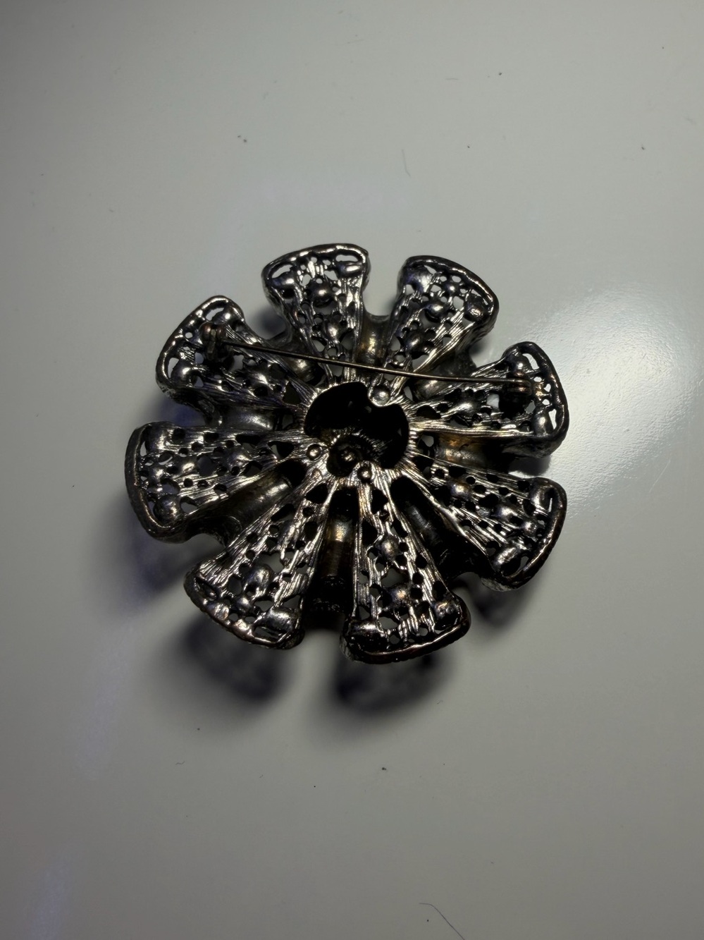 Rhinestone Floral Statement Brooch - Silver Tone - Picture 2 of 8